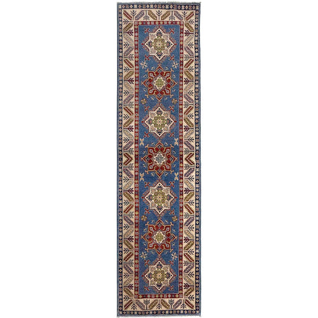 Kazak Rug Handmade Blue Medallion 10' Runner