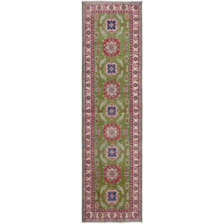 Kazak Rug Handmade Green Medallion 10' Runner