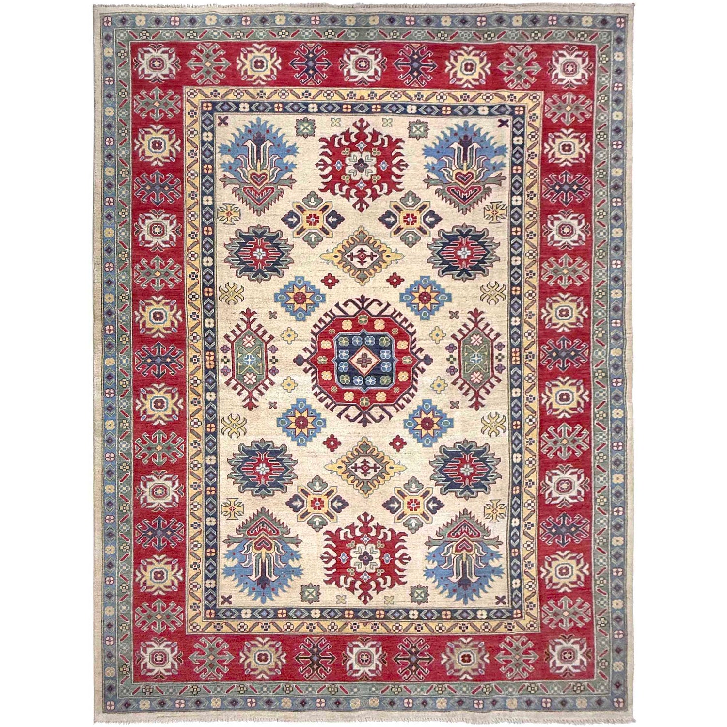 Kazak Rug Handmade Beige Medallion 7x10 ft