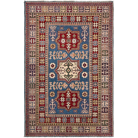 Kazak Rug Handmade Blue Medallion 4x6 ft
