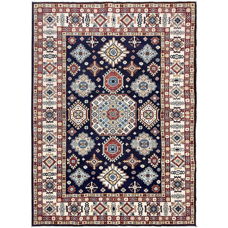 Kazak Rug Handmade Blue Medallion 7x10 ft