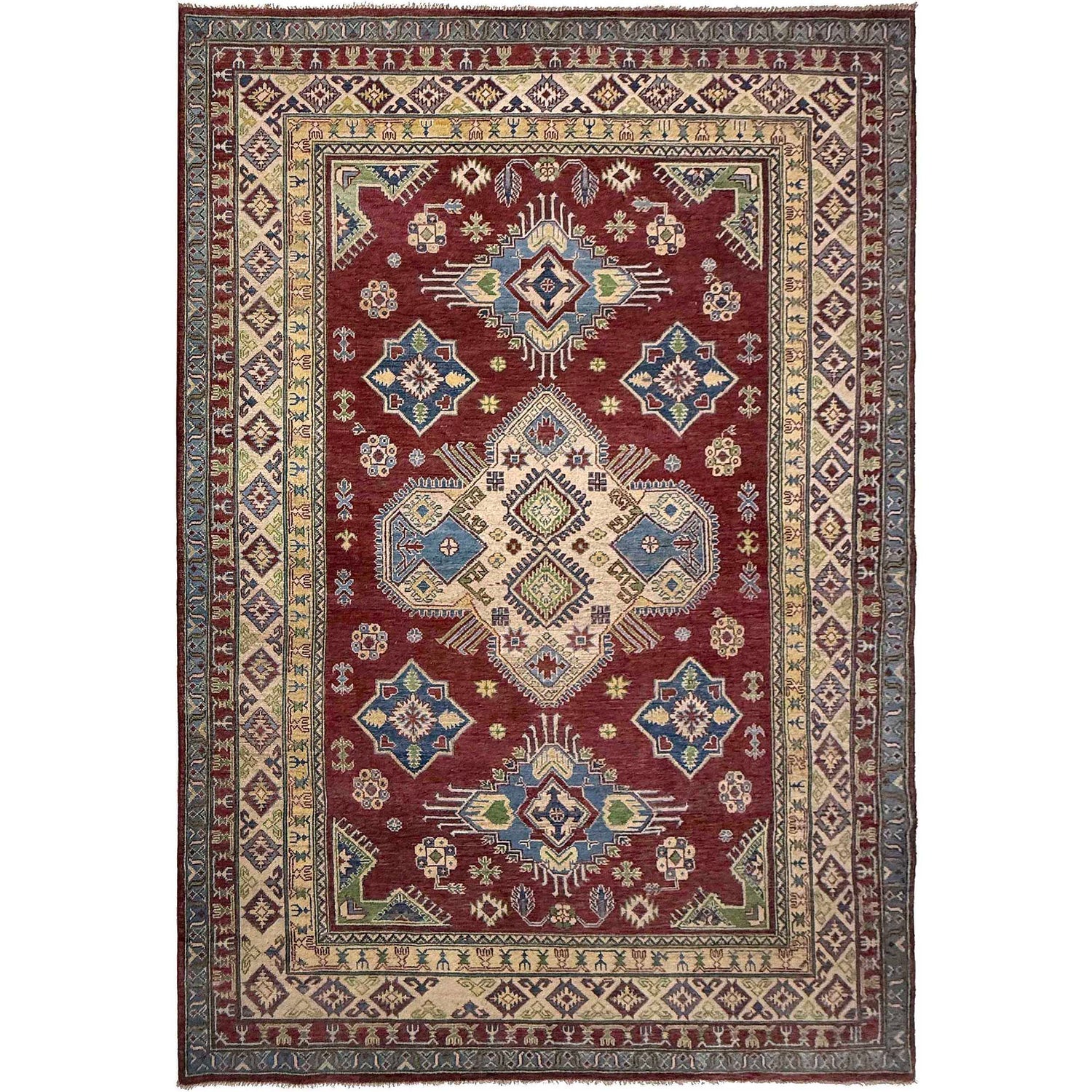 Kazak Rug Handmade Red Medallion 7x10 ft