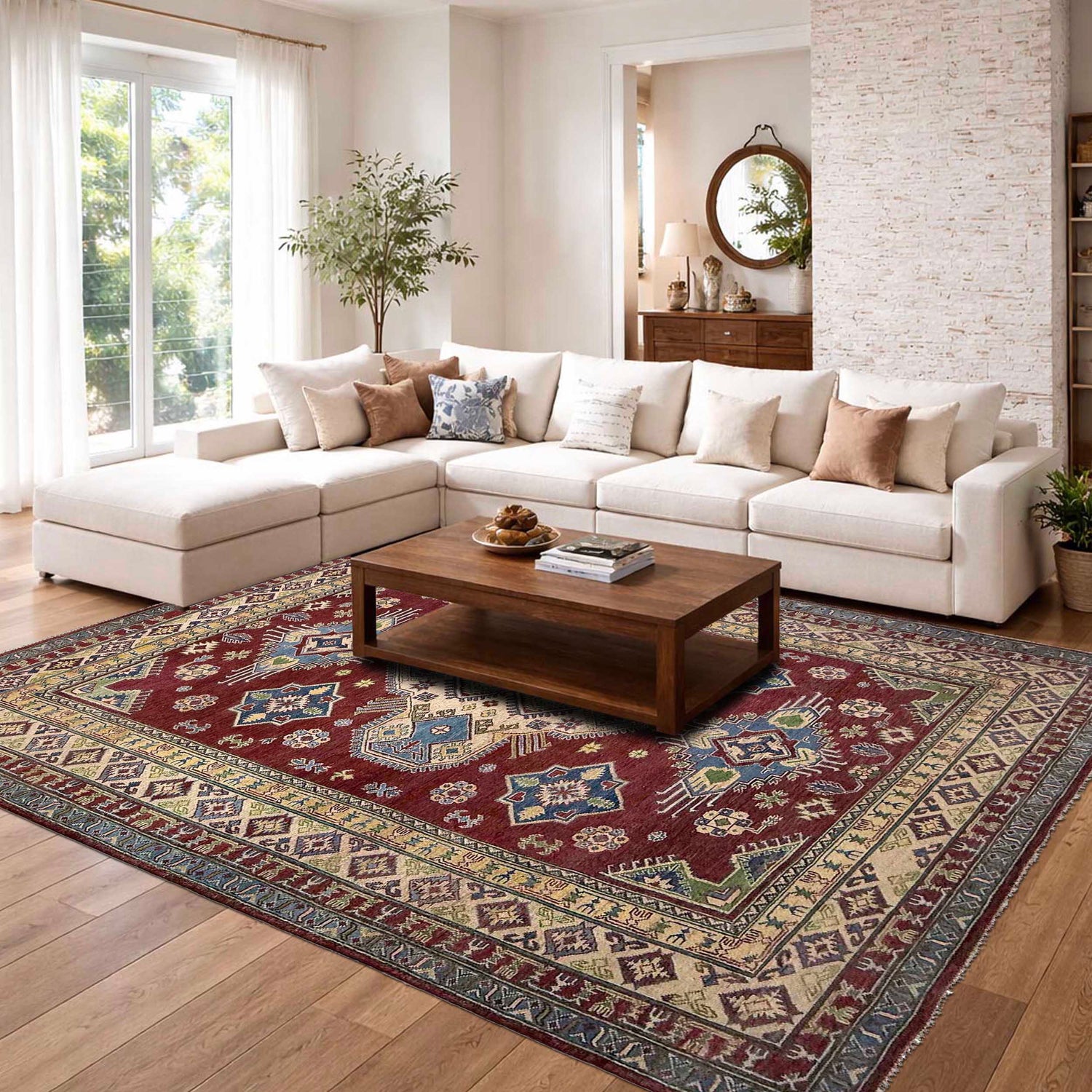 Kazak Rug Handmade Red Medallion 7x10 ft