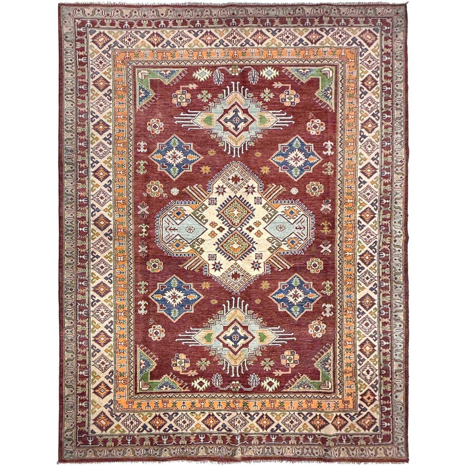 Kazak Rug Handmade Red Medallion 7x10 ft