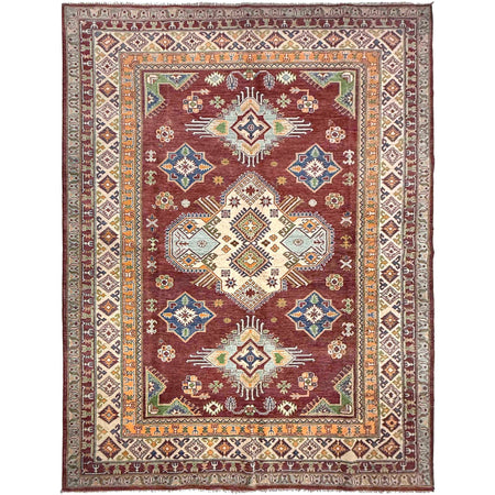 Kazak Rug Handmade Red Medallion 7x10 ft