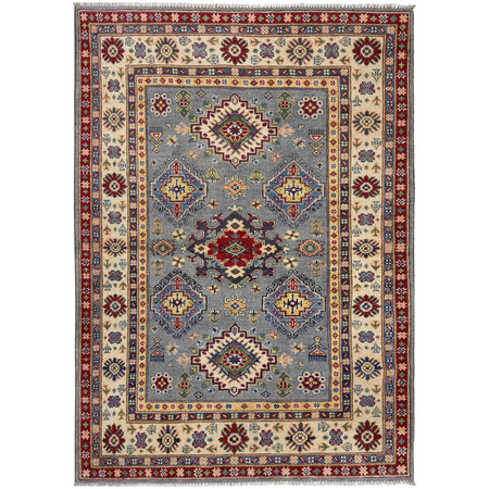 Kazak Rug Handmade Gray Medallion 4x6 ft
