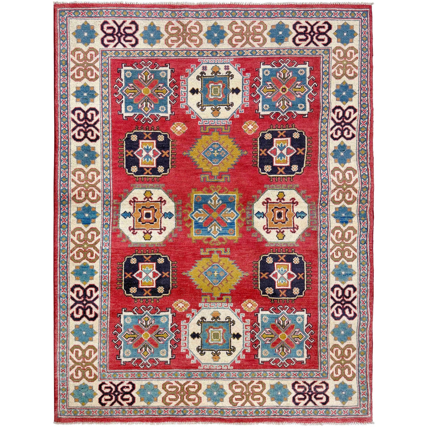 Kazak Rug Handmade Red Medallion 4x7 ft