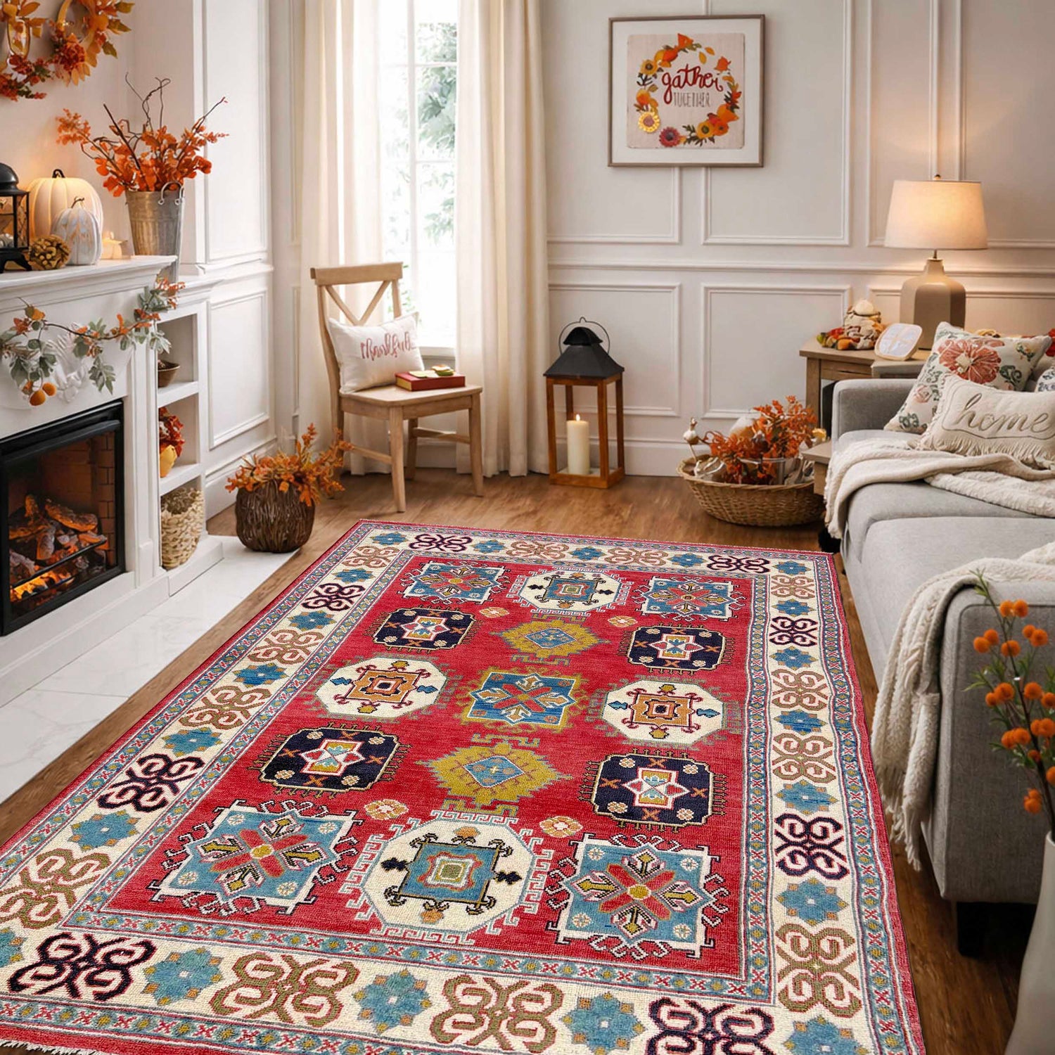 Kazak Rug Handmade Red Medallion 4x7 ft