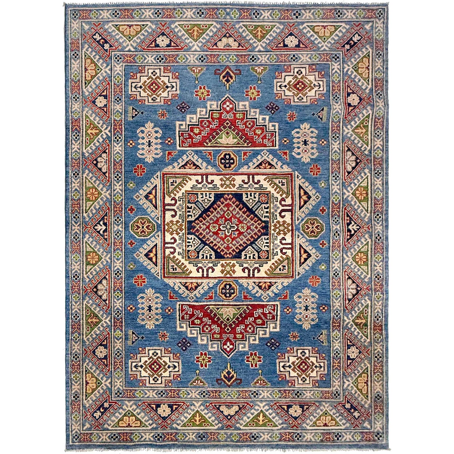 Kazak Rug Handmade Blue Medallion 4x7 ft