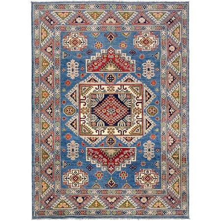 Kazak Rug Handmade Blue Medallion 4x7 ft
