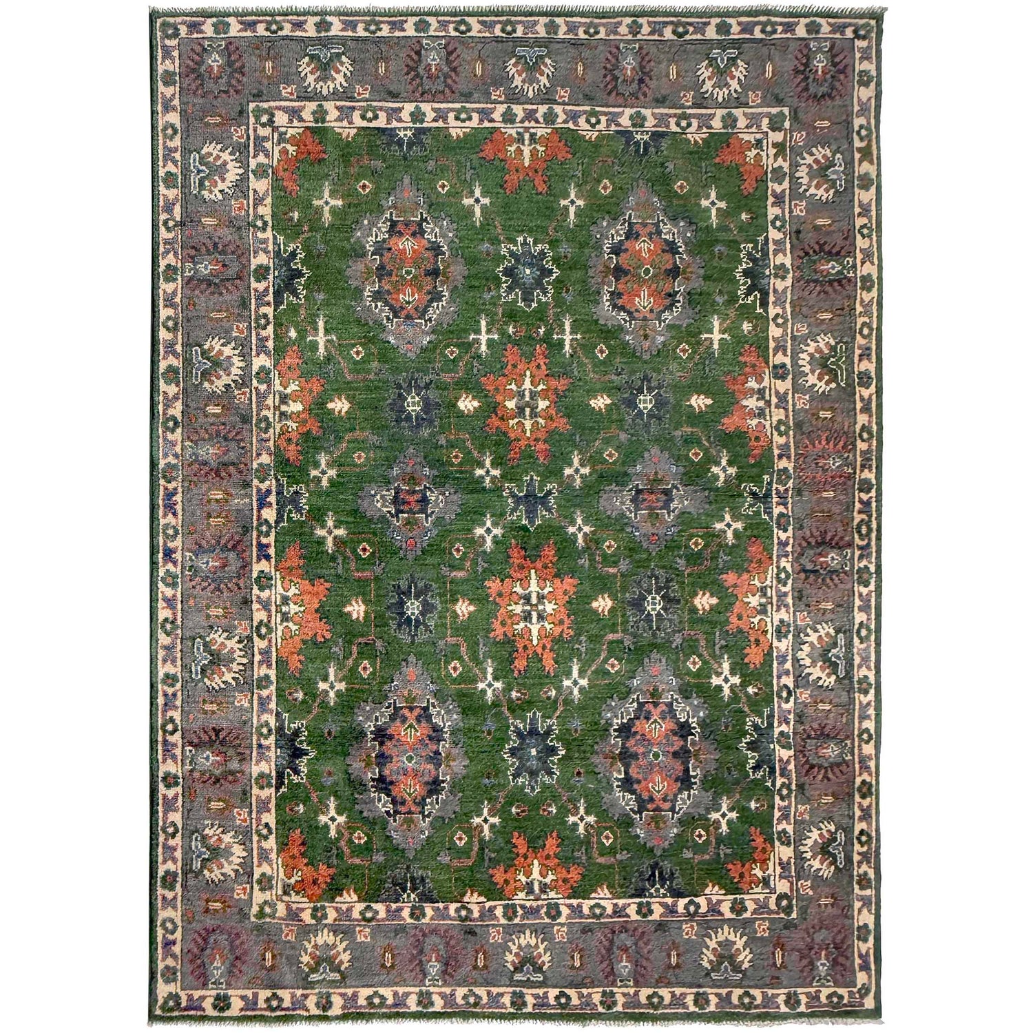 Kazak Rug Handmade Green Medallion 4x7 ft