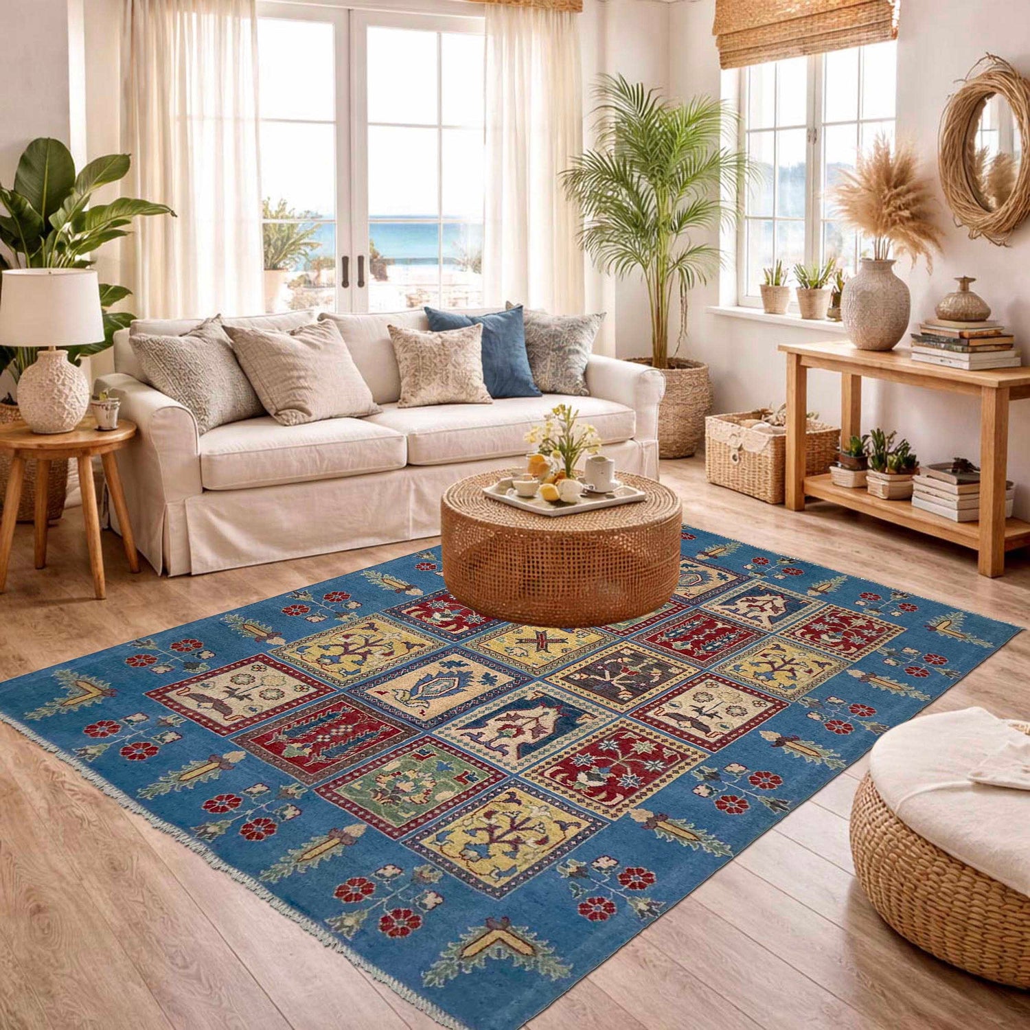 Bakhtiar Area Rug Handmade Blue Floral 4x7 ft