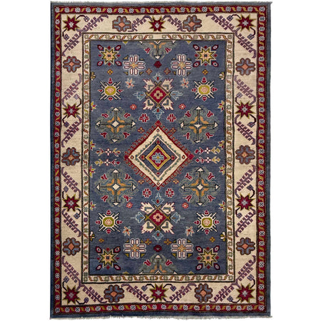 Kazak Rug Handmade Blue Medallion 4x7 ft