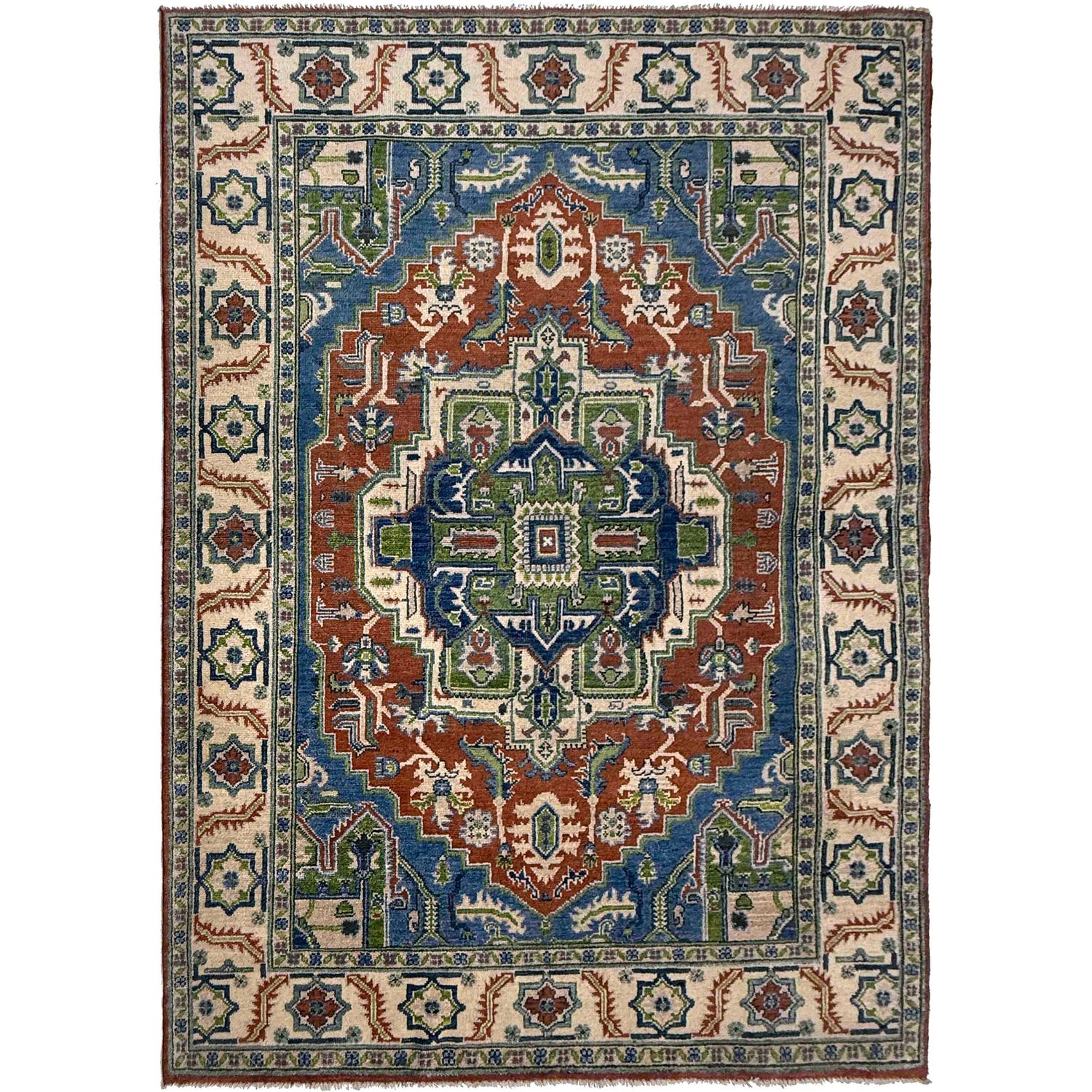 Heriz Area Rug Handmade Multi Medallion 4x7 ft