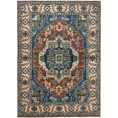 Heriz Area Rug Handmade Multi Medallion 4x7 ft