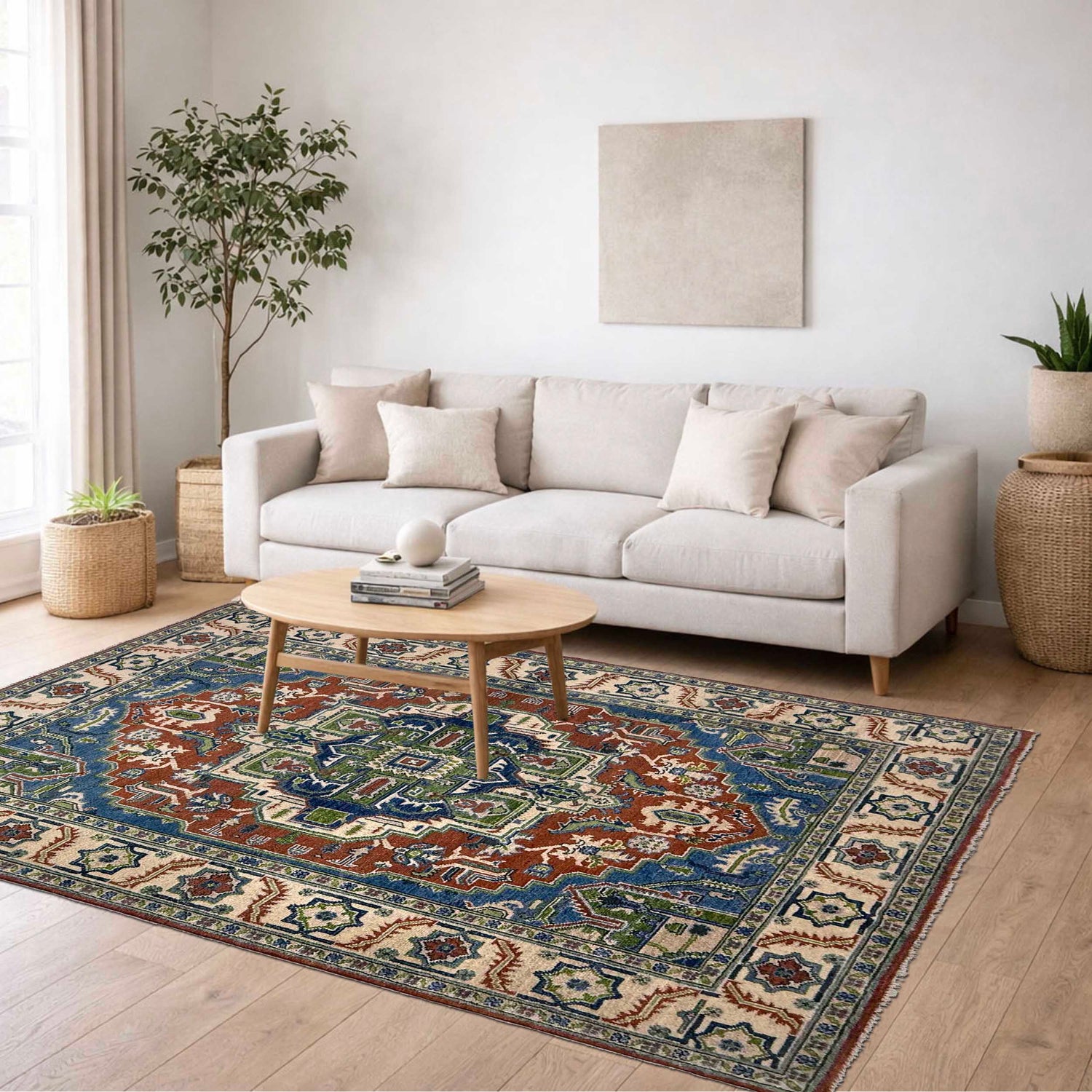 Heriz Area Rug Handmade Multi Medallion 4x7 ft