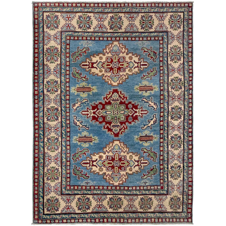 Kazak Rug Handmade Blue Medallion 4x7 ft