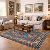 Kazak Rug Handmade Blue Medallion 4x7 ft