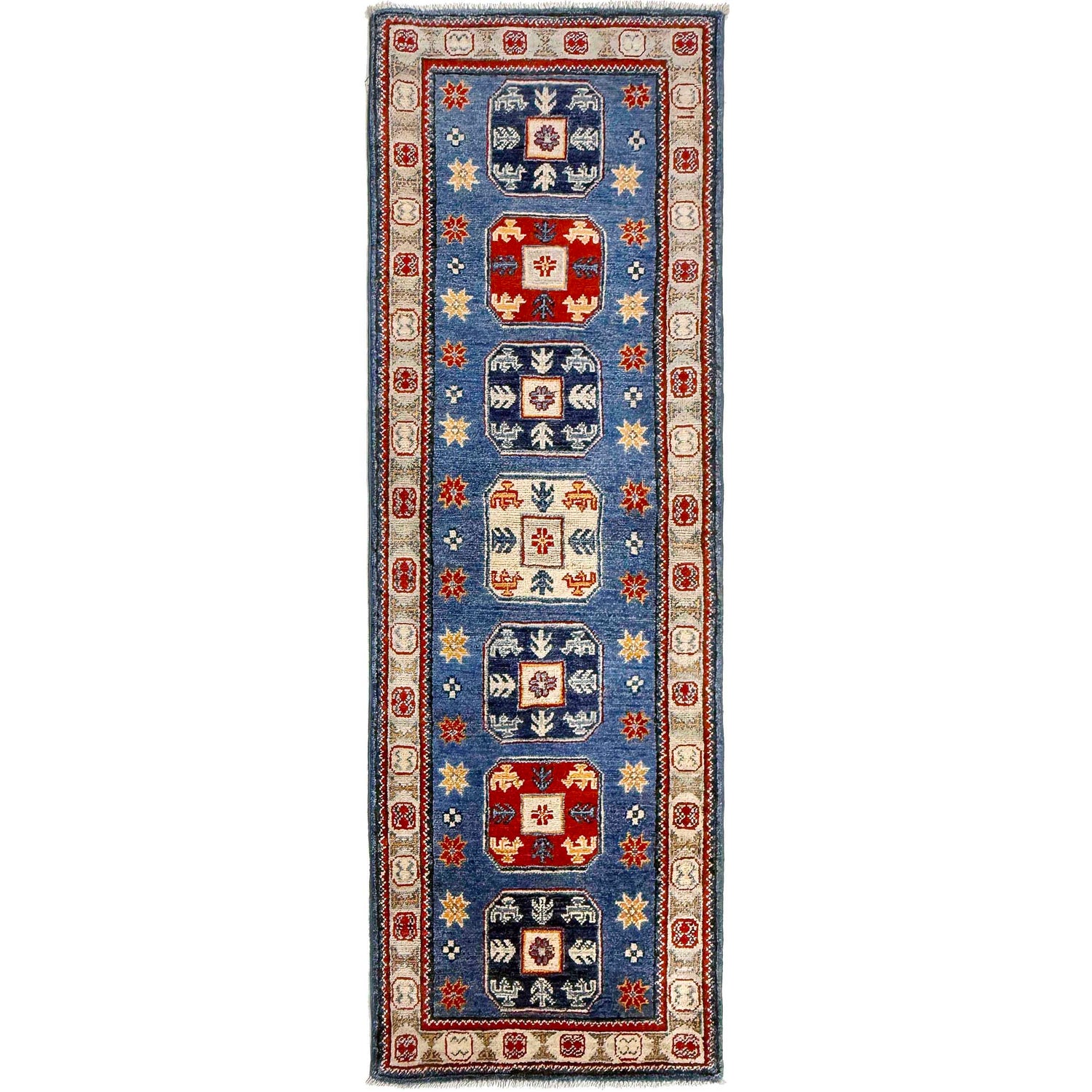Kazak Rug Handmade Blue Medallion 6' Runner