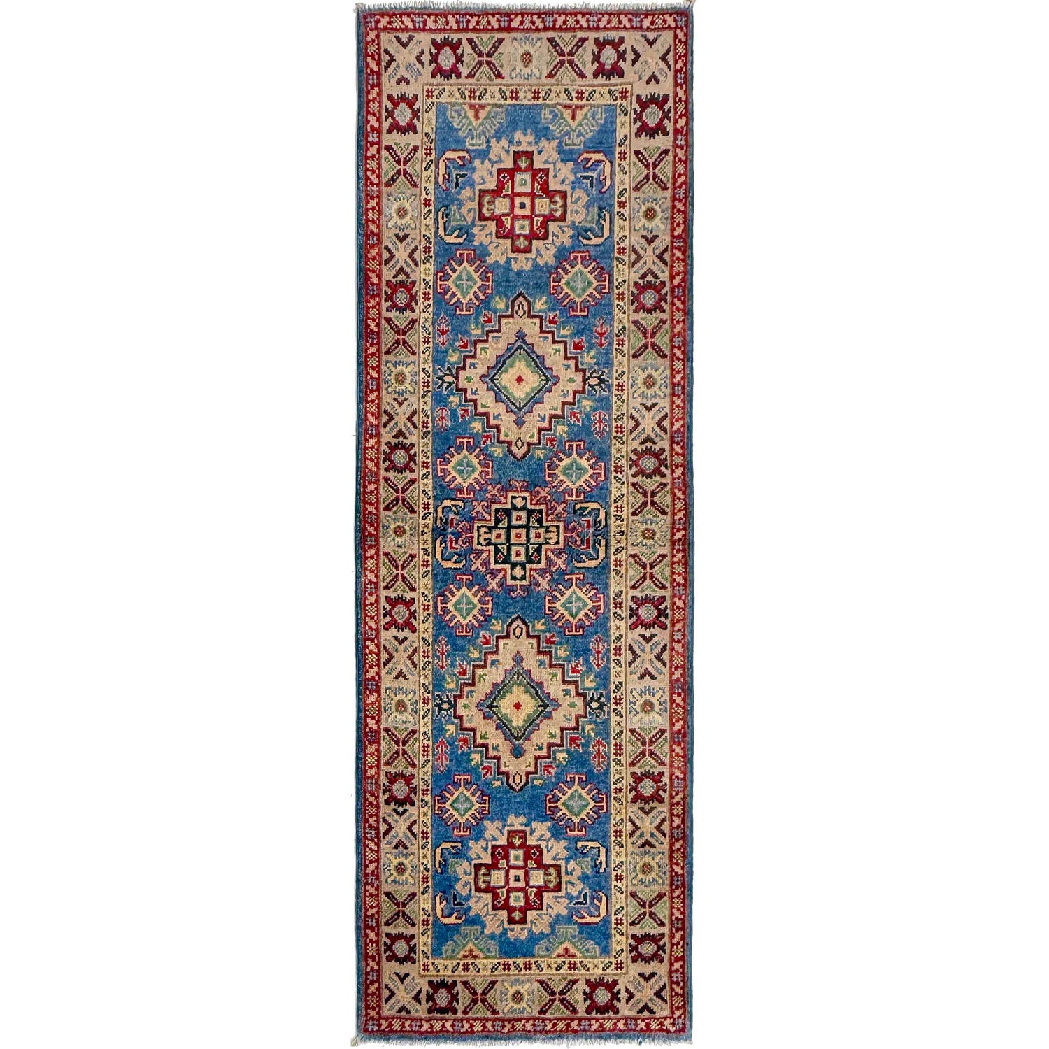 Kazak Rug Handmade Blue Medallion 6' Runner