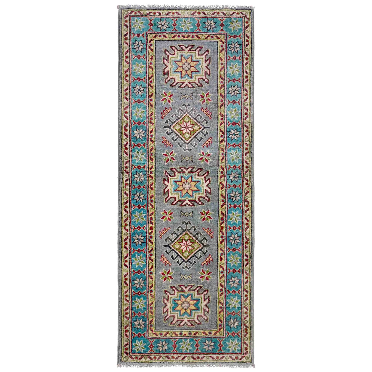 Kazak Rug Handmade Gray Medallion 5' Runner