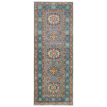 Kazak Rug Handmade Gray Medallion 5' Runner