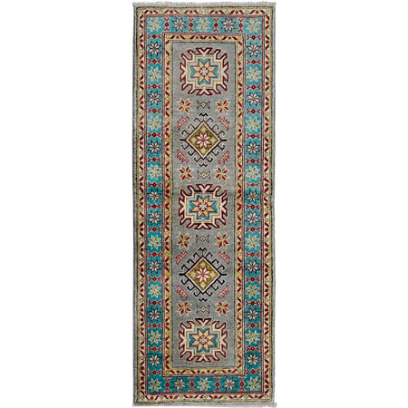 Kazak Rug Handmade Gray Medallion 5' Runner