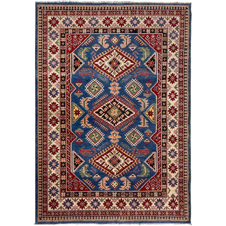 Kazak Rug Handmade Blue Medallion 4x7 ft