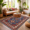 Kazak Rug Handmade Blue Medallion 4x7 ft