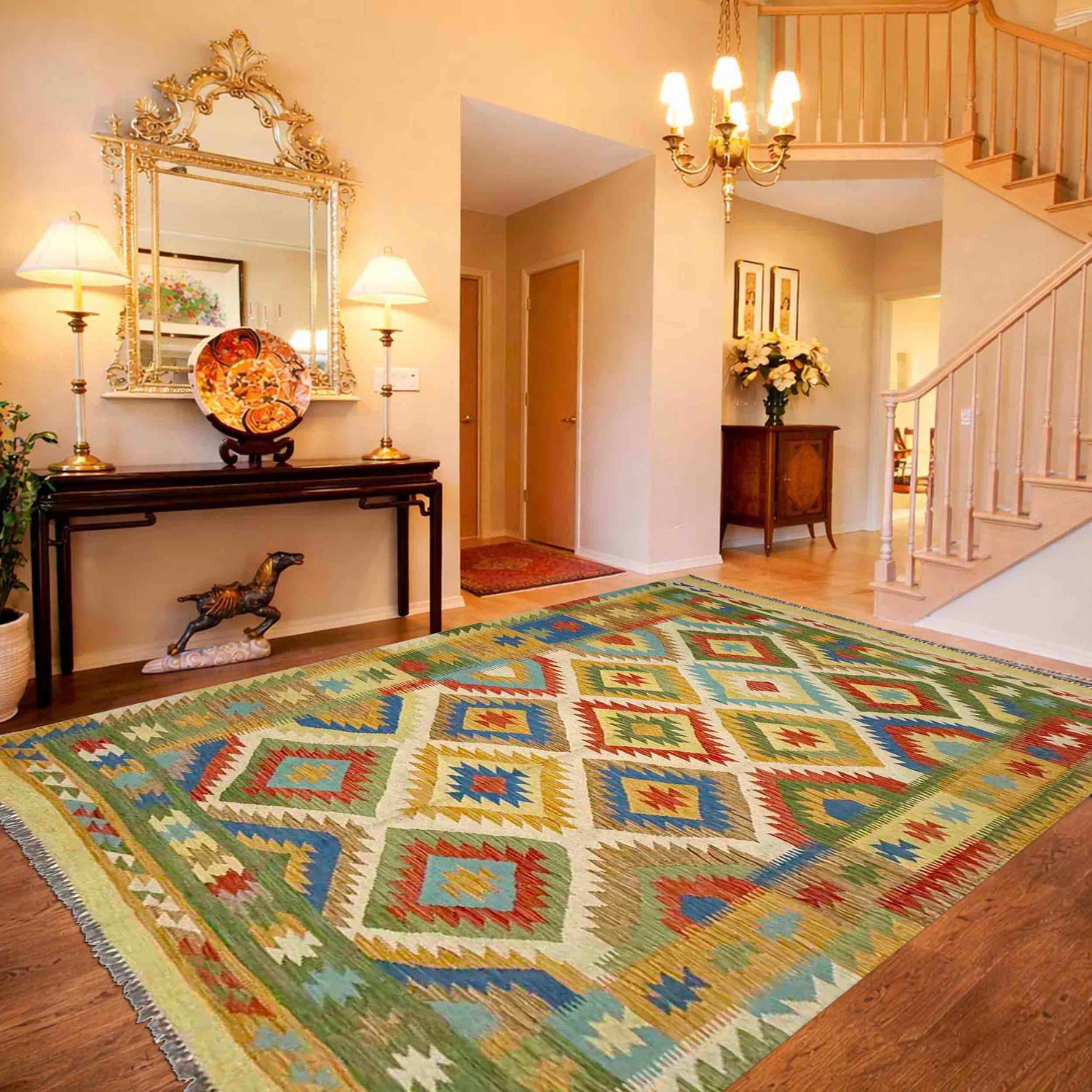 Handmade Multi Kilim Geometric 5x8 ft