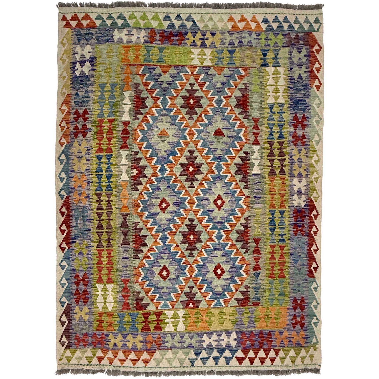 Hand-Knotted Multi Geometric Vegetable Kilim Area Rug – 150 x 195 cm | SKU: G38885