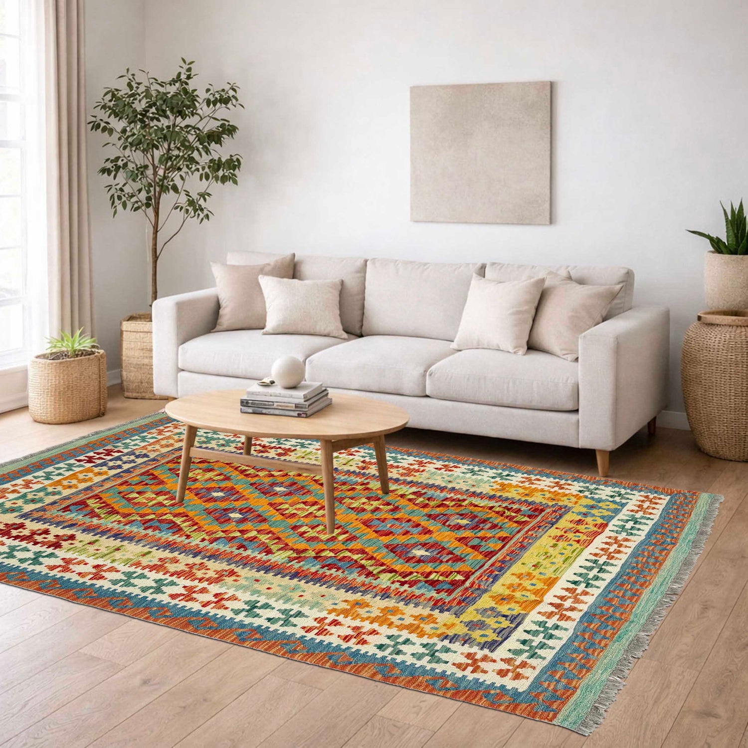 Handmade Multi Kilim Geometric 4x7 ft