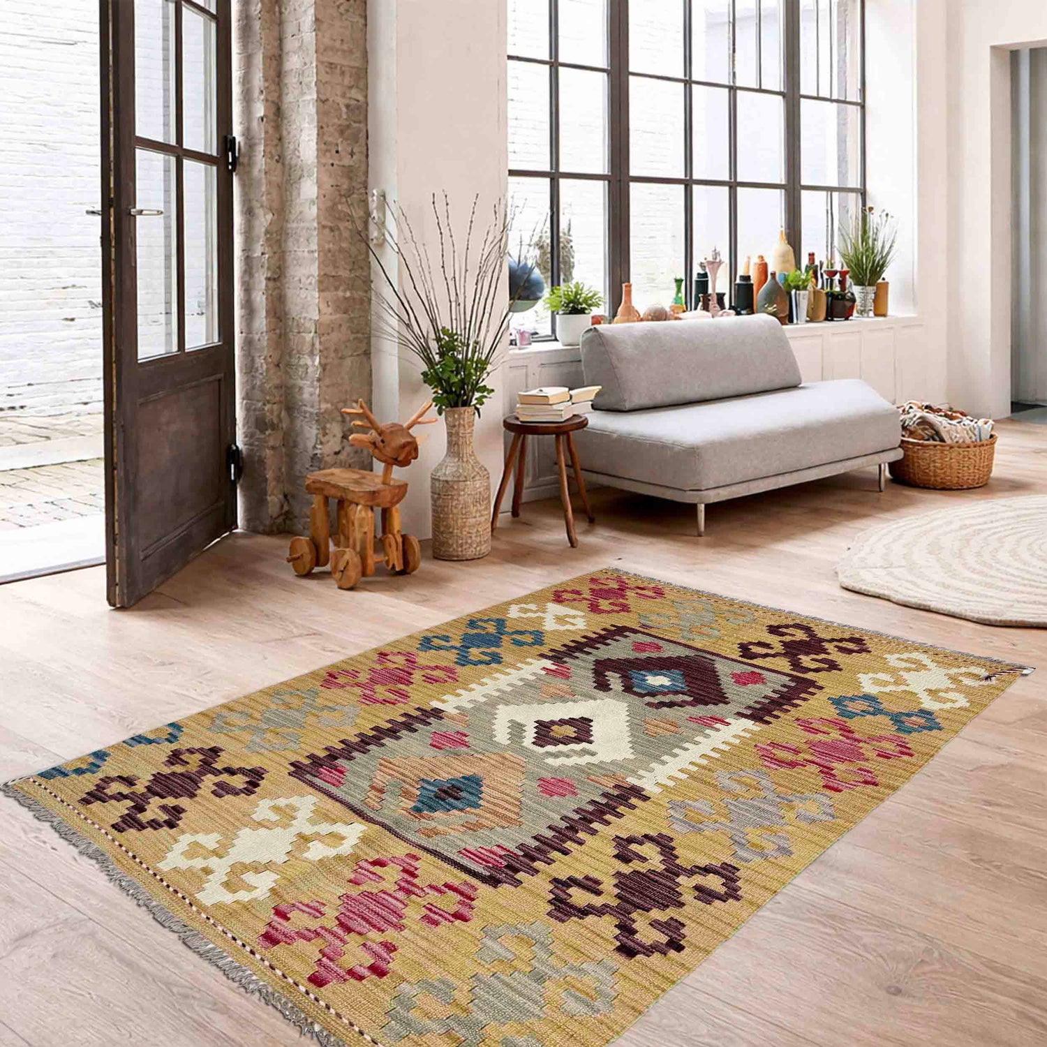 Handmade Multi Kilim Geometric 3x5 ft
