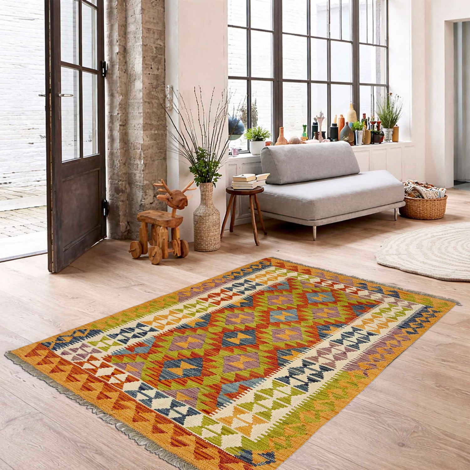Handmade Multi Kilim Geometric 3x5 ft