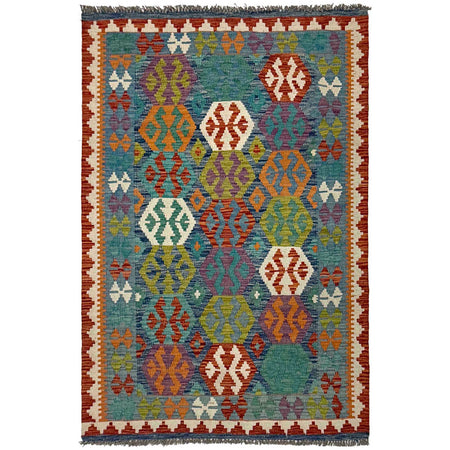Hand-Knotted Multi Geometric Vegetable Kilim Area Rug – 3' 6" x 5' 3" ft (107 x 160 cm) | SKU: G38925