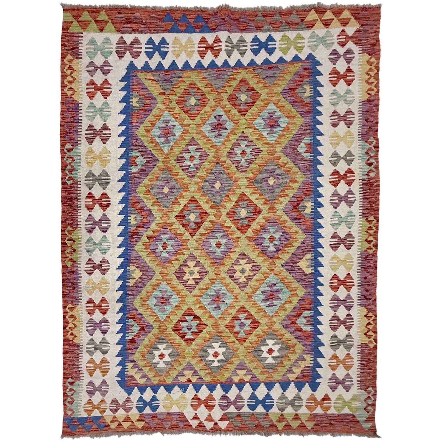Hand-Knotted Multi Geometric Vegetable Kilim Area Rug – 146 x 207 cm | SKU: G38926