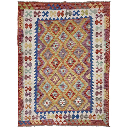 Hand-Knotted Multi Geometric Vegetable Kilim Area Rug – 146 x 207 cm | SKU: G38926