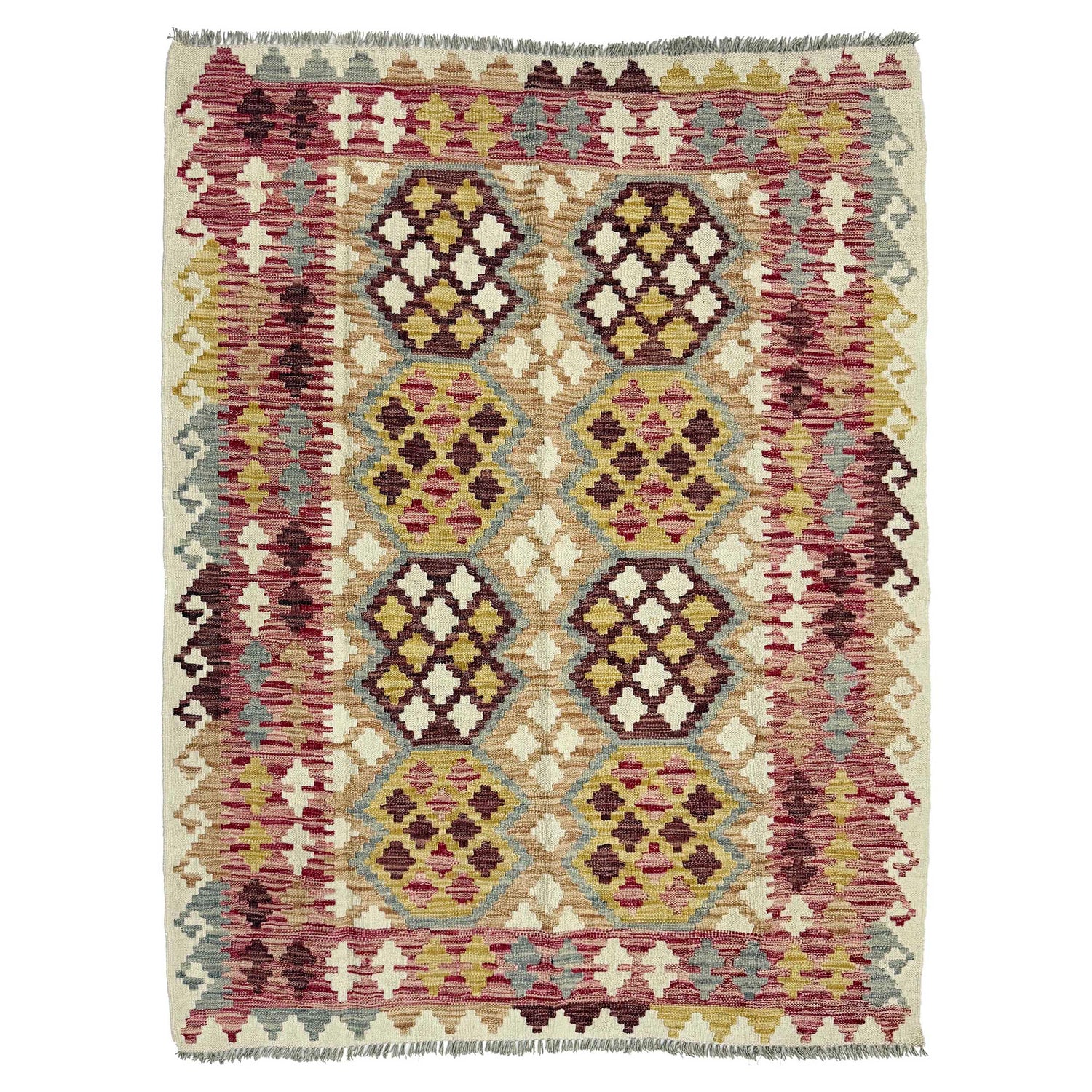 Hand-Knotted Multi Geometric Vegetable Kilim Area Rug – 153 x 196 cm | SKU: G38935