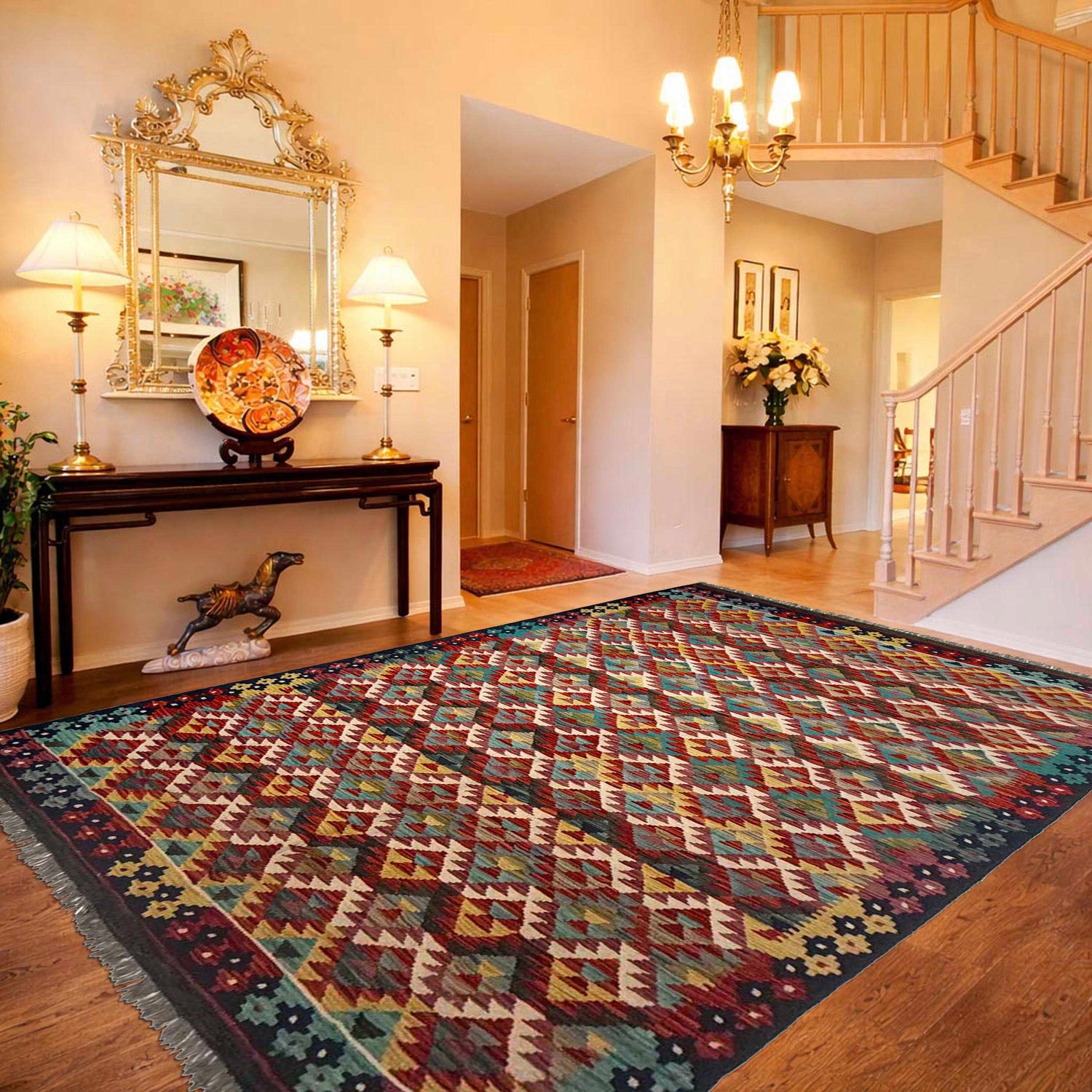 Handmade Multi Kilim Geometric 5x8 ft