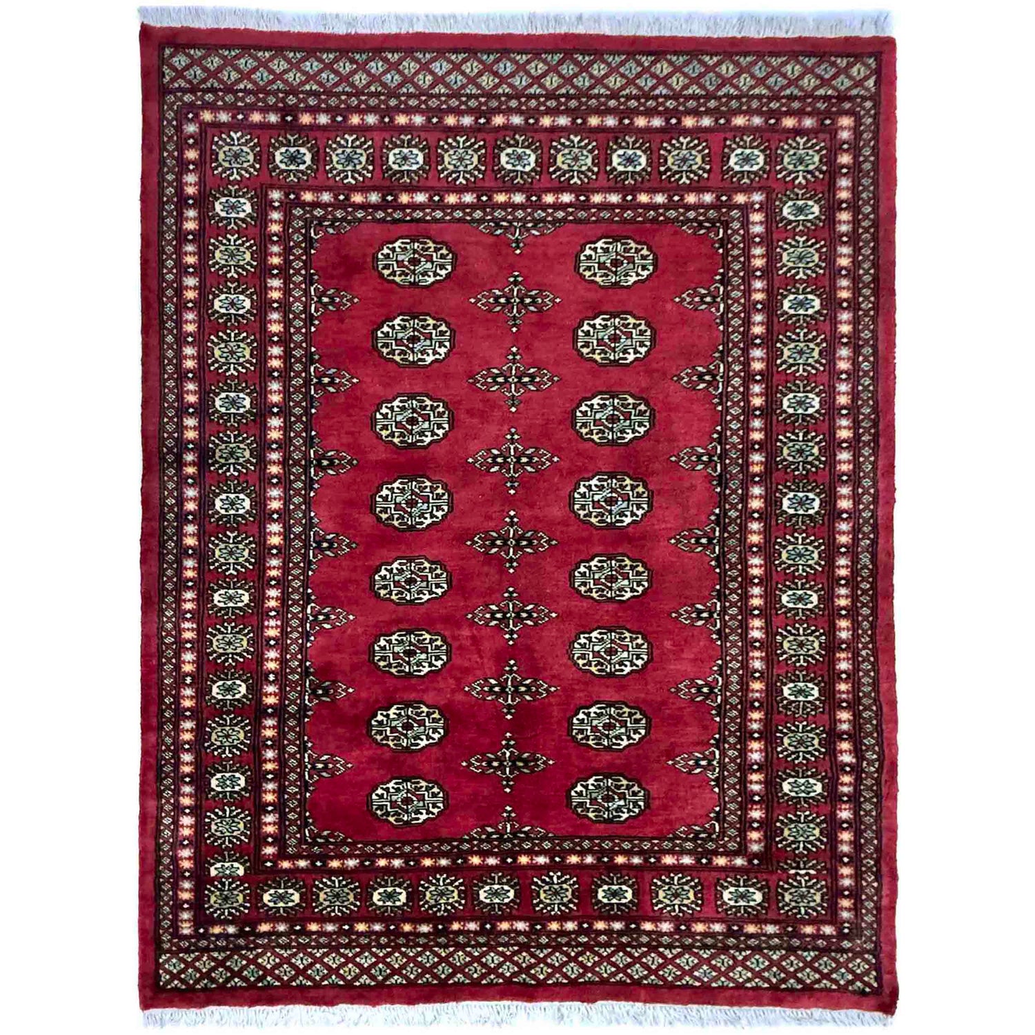 Bokhara Rug Handmade Vibrant Red Medallion 4x6 ft