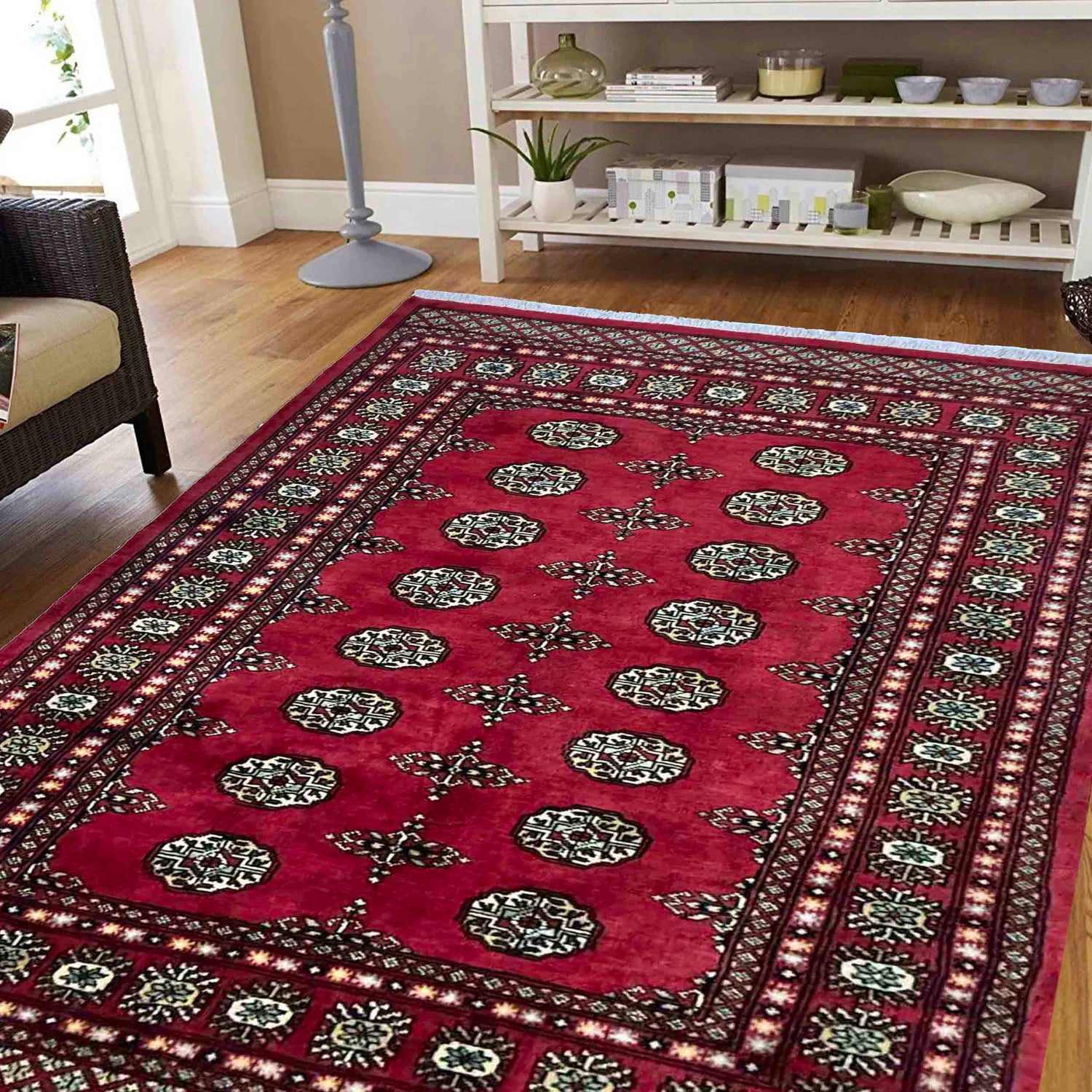 Bokhara Rug Handmade Vibrant Red Medallion 4x6 ft