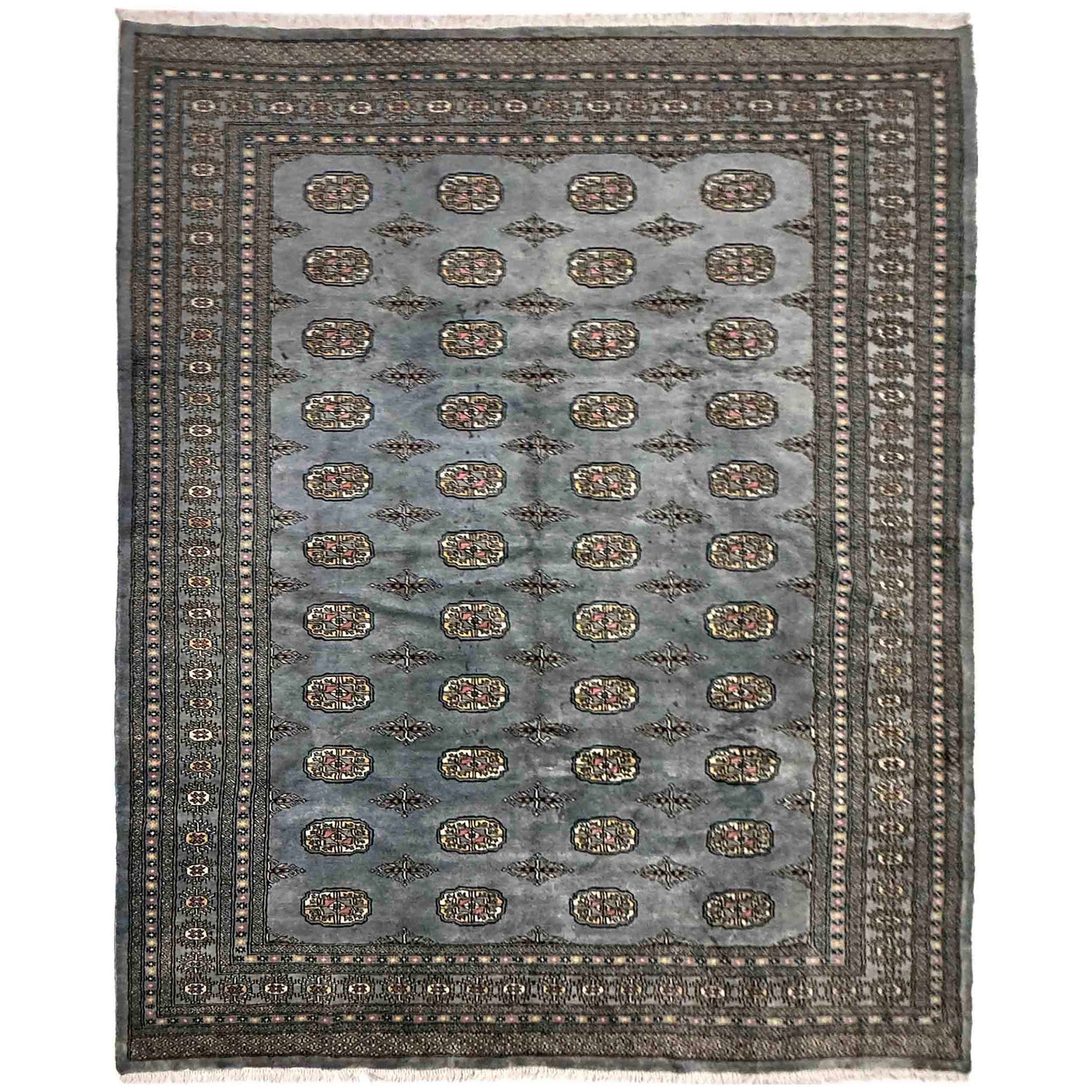 Bokhara Rug Handmade Gray Medallion 7x10 ft