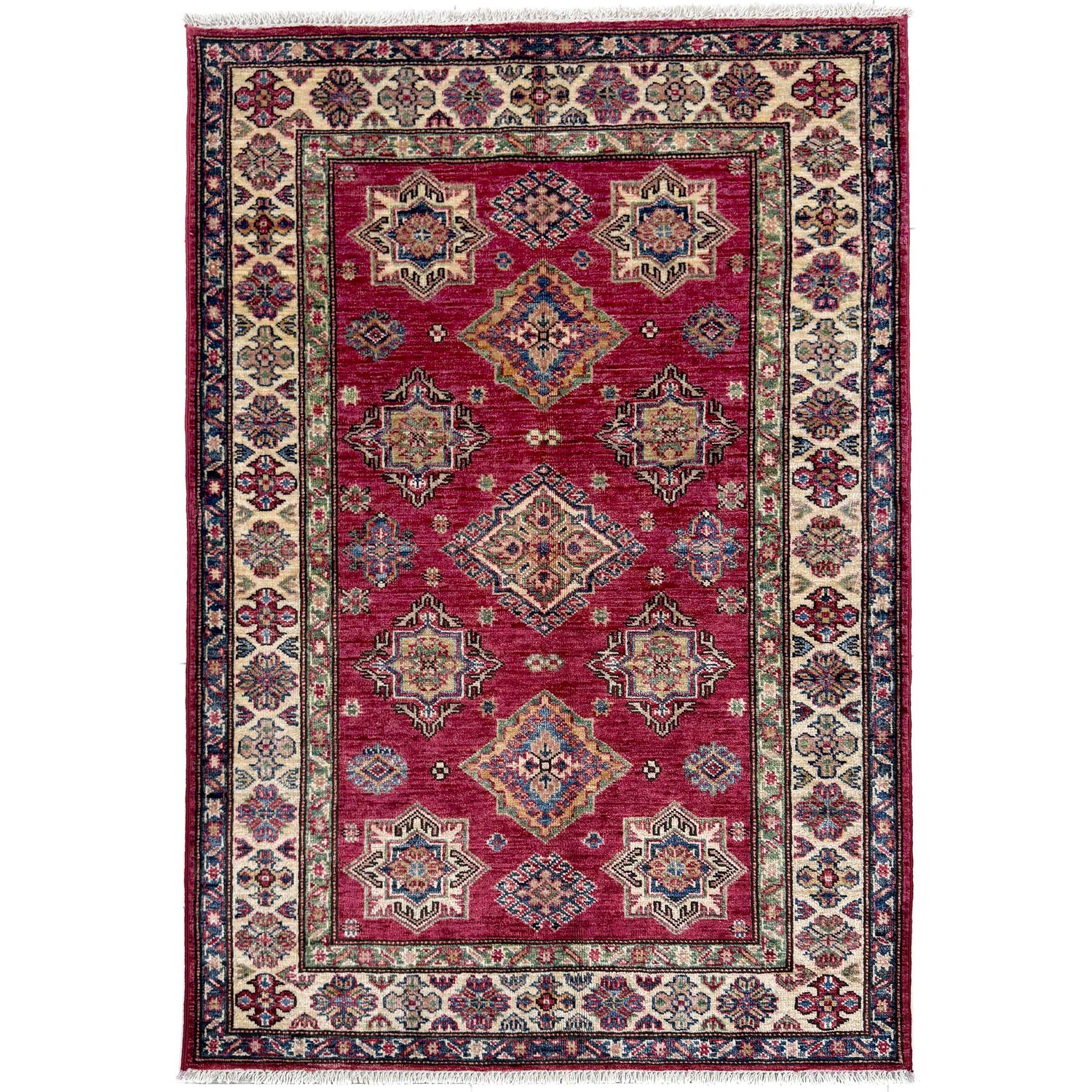Kazak Rug Handmade Red Medallion 3x5 ft