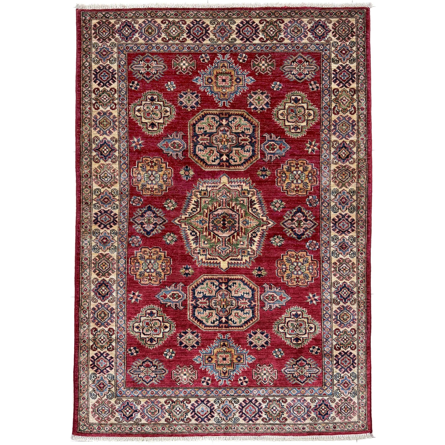 Kazak Rug Handmade Red Medallion 4x6 ft