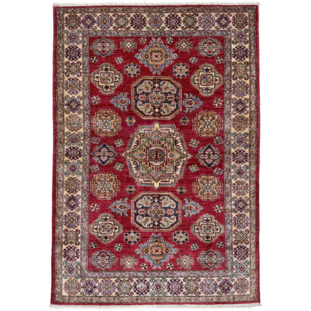 Kazak Rug Handmade Red Medallion 4x6 ft