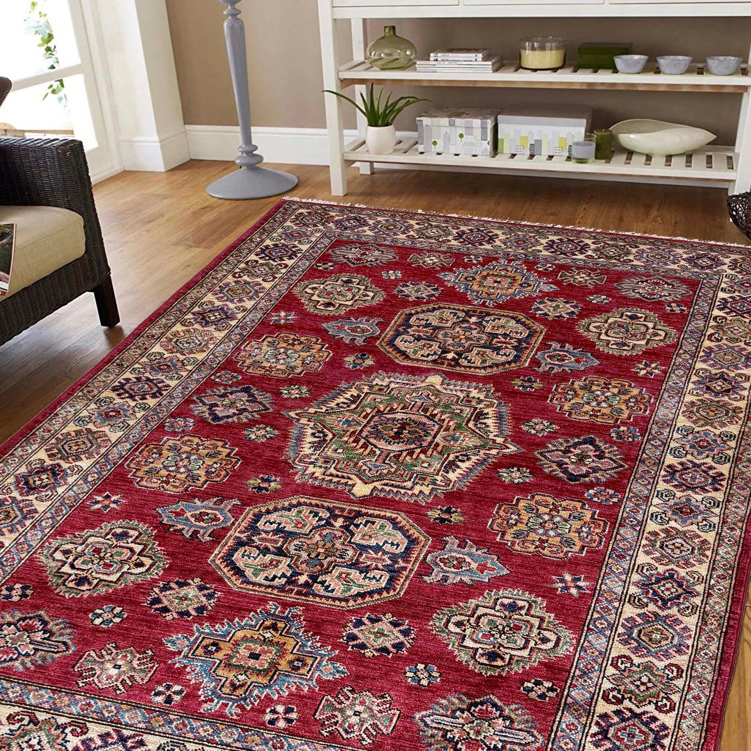 Kazak Rug Handmade Red Medallion 4x6 ft