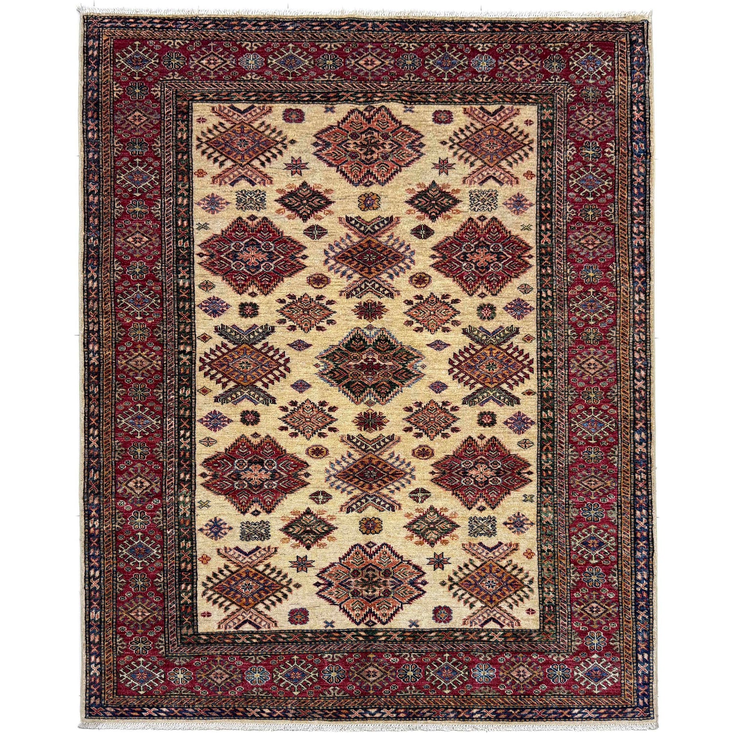 Kazak Rug Handmade Beige Medallion 5x8 ft