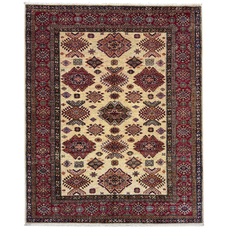 Kazak Rug Handmade Beige Medallion 5x8 ft