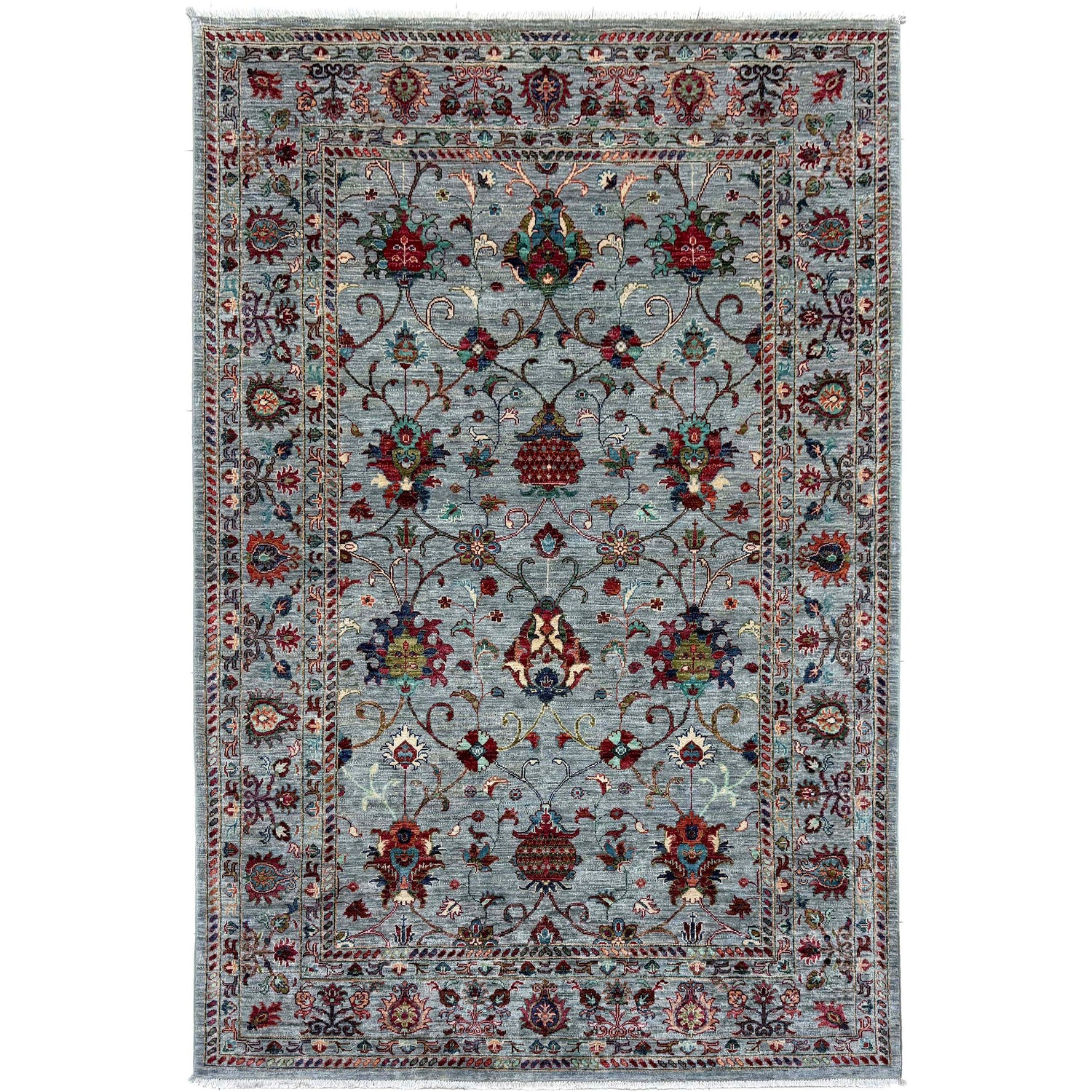 Sultani Area Rug Handmade Blue Floral 5x8 ft