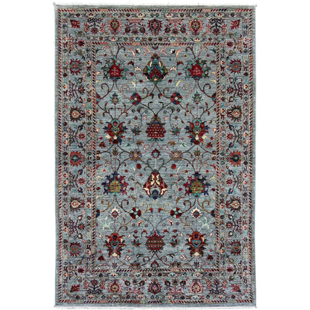 Sultani Area Rug Handmade Blue Floral 5x8 ft